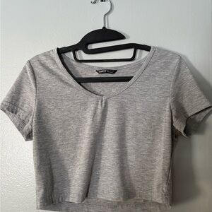 SHEIN Heather Gray V-Neck Crop Top